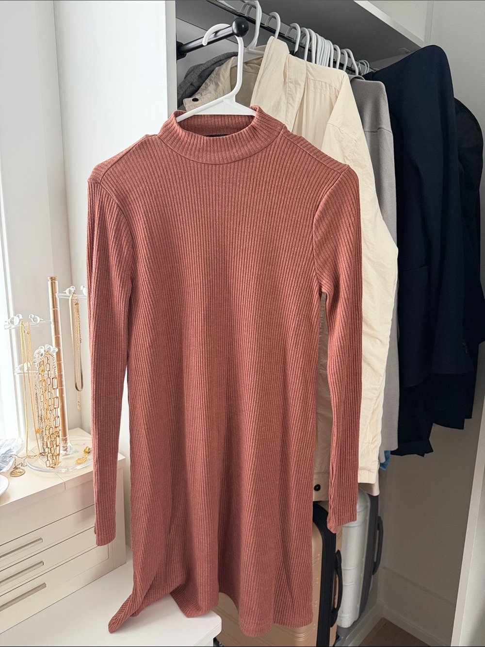Forever21 Ribbed Mock Neck Sweater Dress in Dusty Rose
